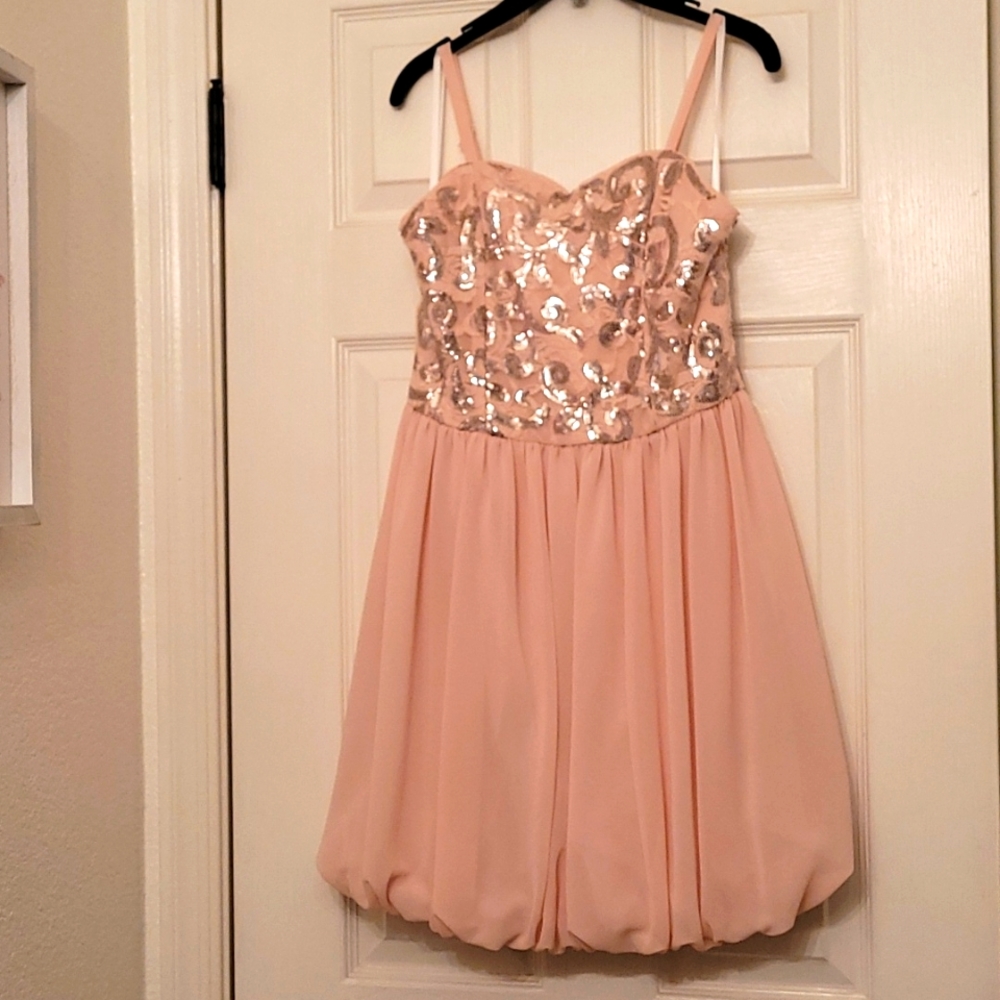 Girls lace & sequence pink dress